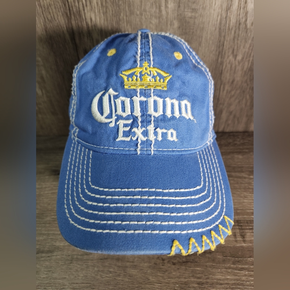 Vintage Corona Extra Hat Gold Crown Corona Brand Strapback Cap Blue Denim
